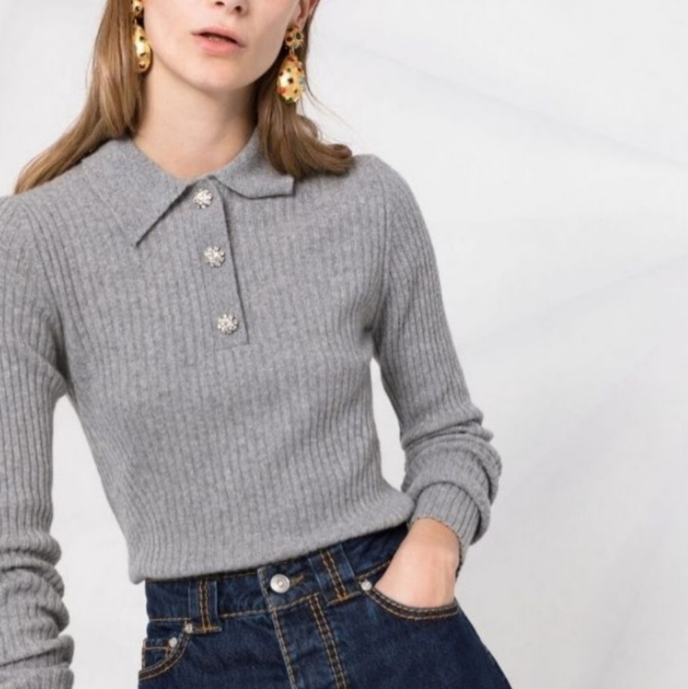 Ganni Gray Ribbed Sweater - Picture 5 of 11